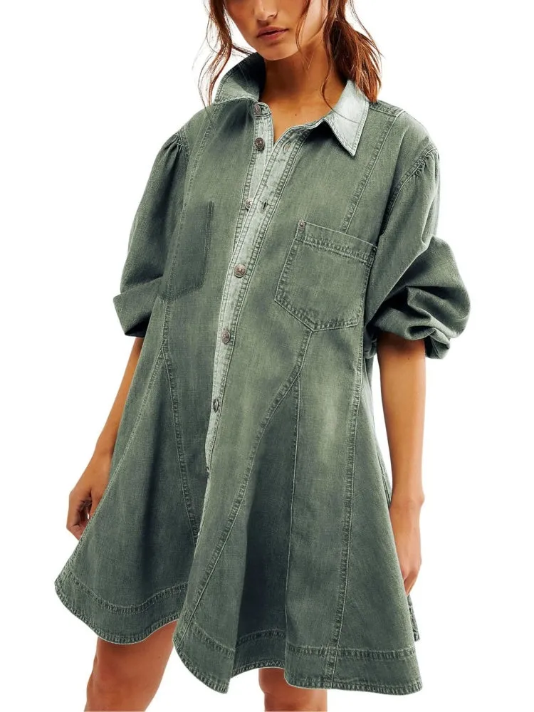 Button Detail Denim Dress