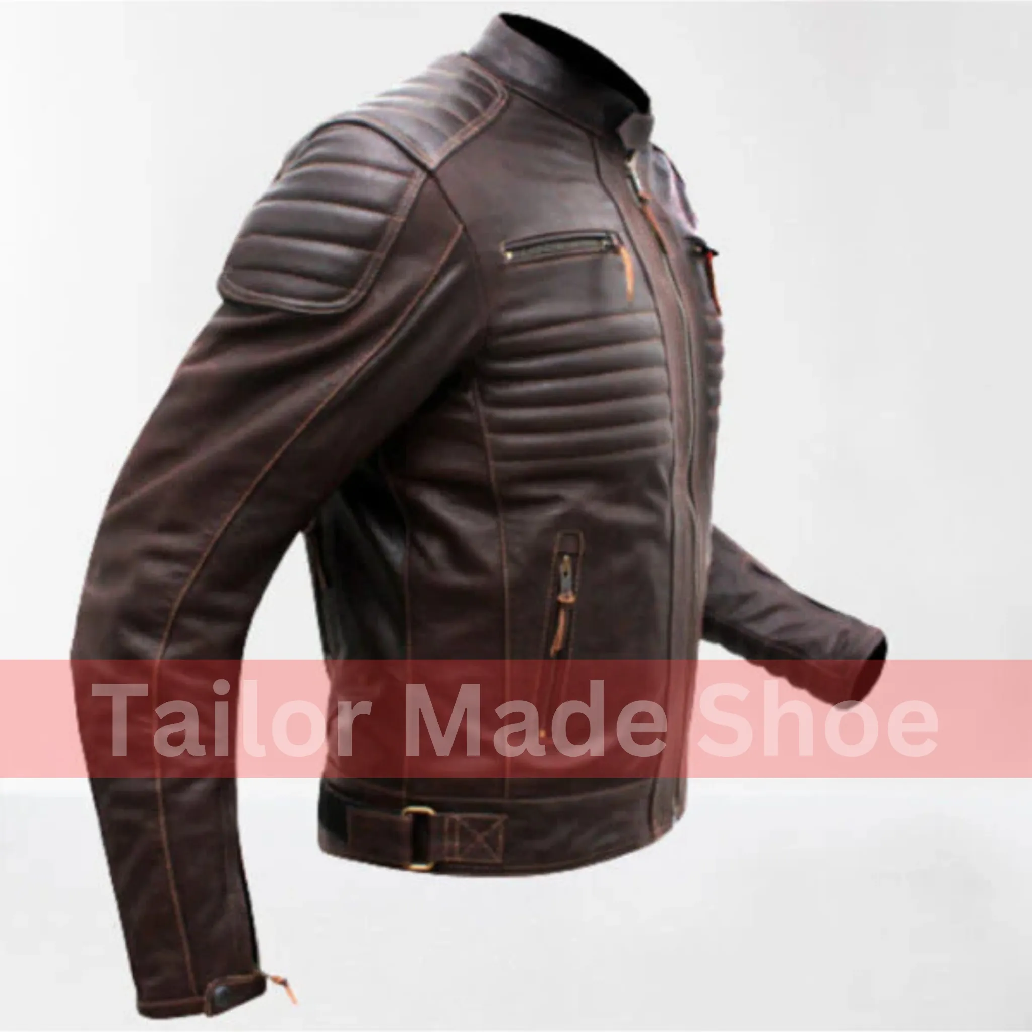 Buy Brown Leather Biker Racers Jacket for Men, Leather Apparel, Fashion Jacket