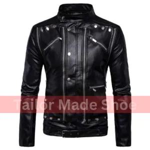 Buy New Handmade Men's Black Pure Leather Jacket, Men Black Biker Leather Jacket