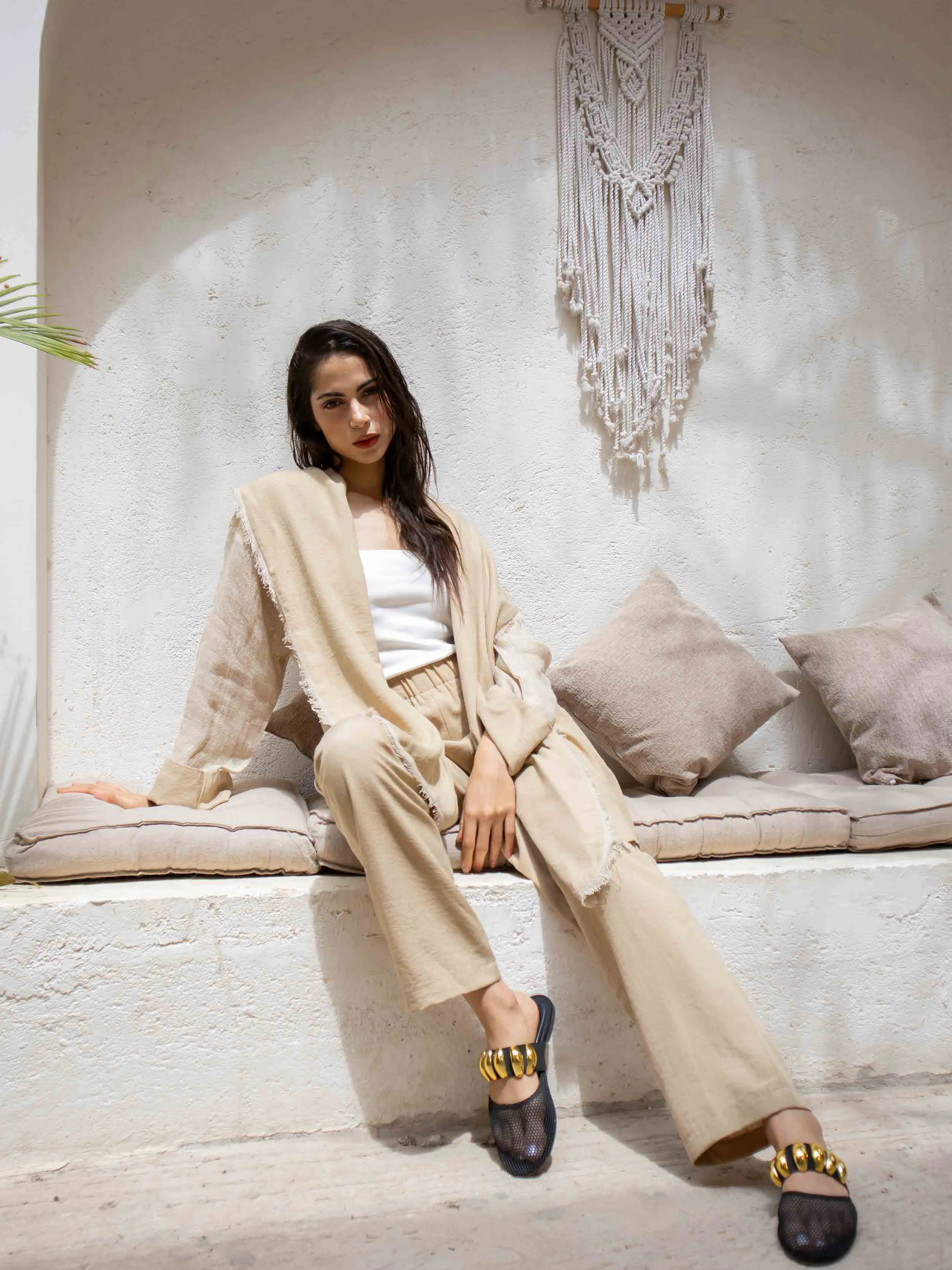 by jay - High Waisted Cotton Wide Leg Trousers