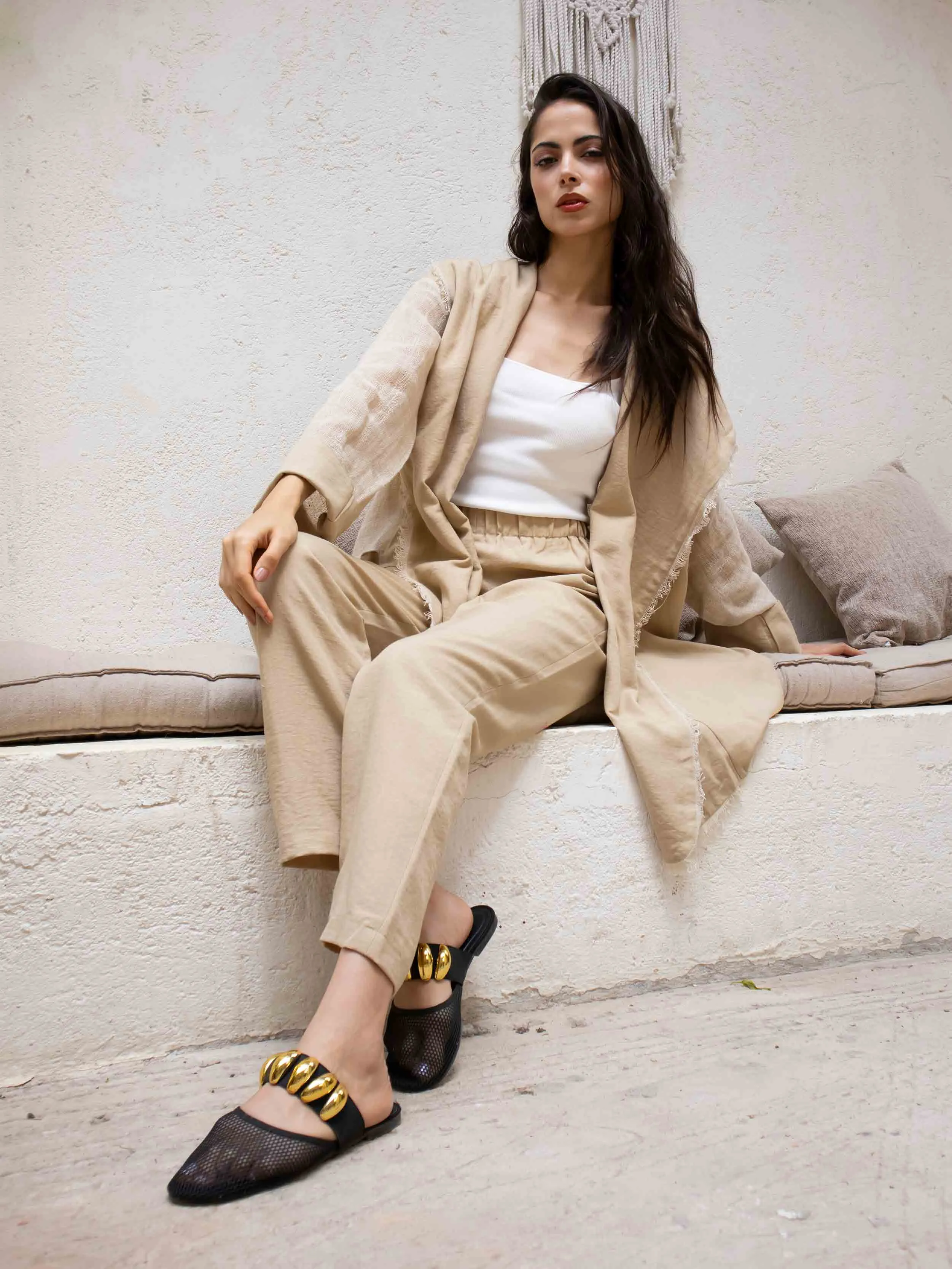by jay - High Waisted Cotton Wide Leg Trousers
