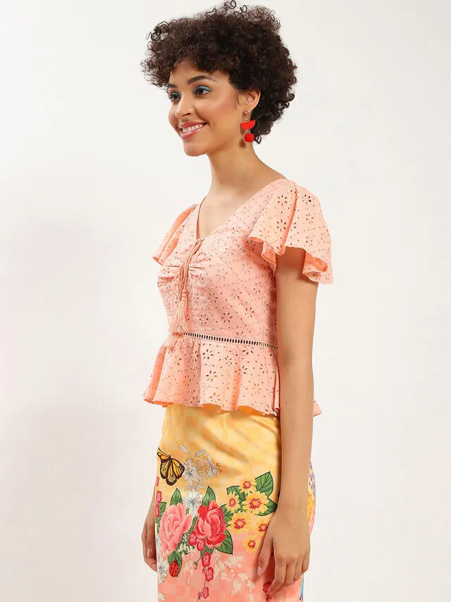 Carie schiffli peplum top