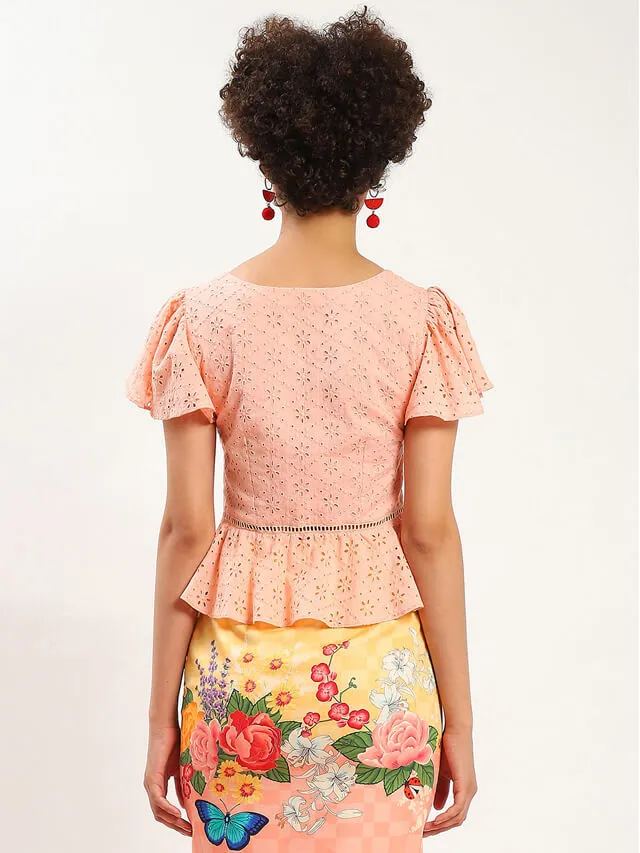 Carie schiffli peplum top