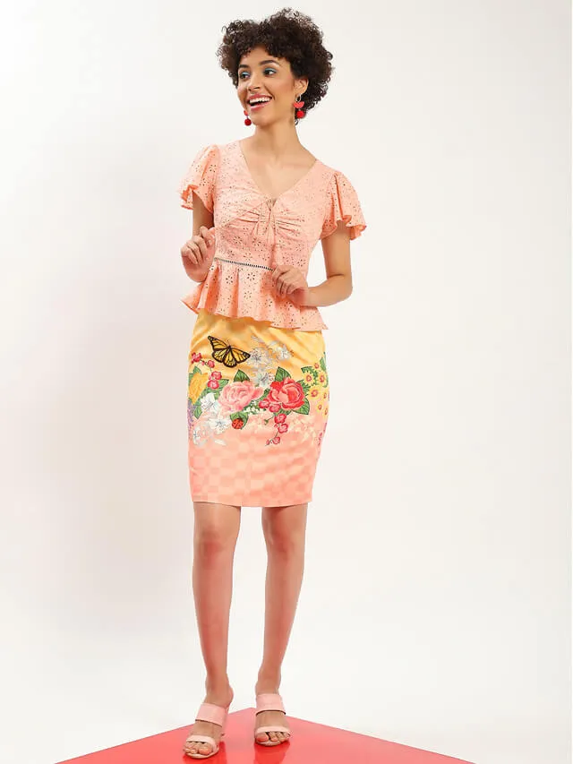 Carie schiffli peplum top