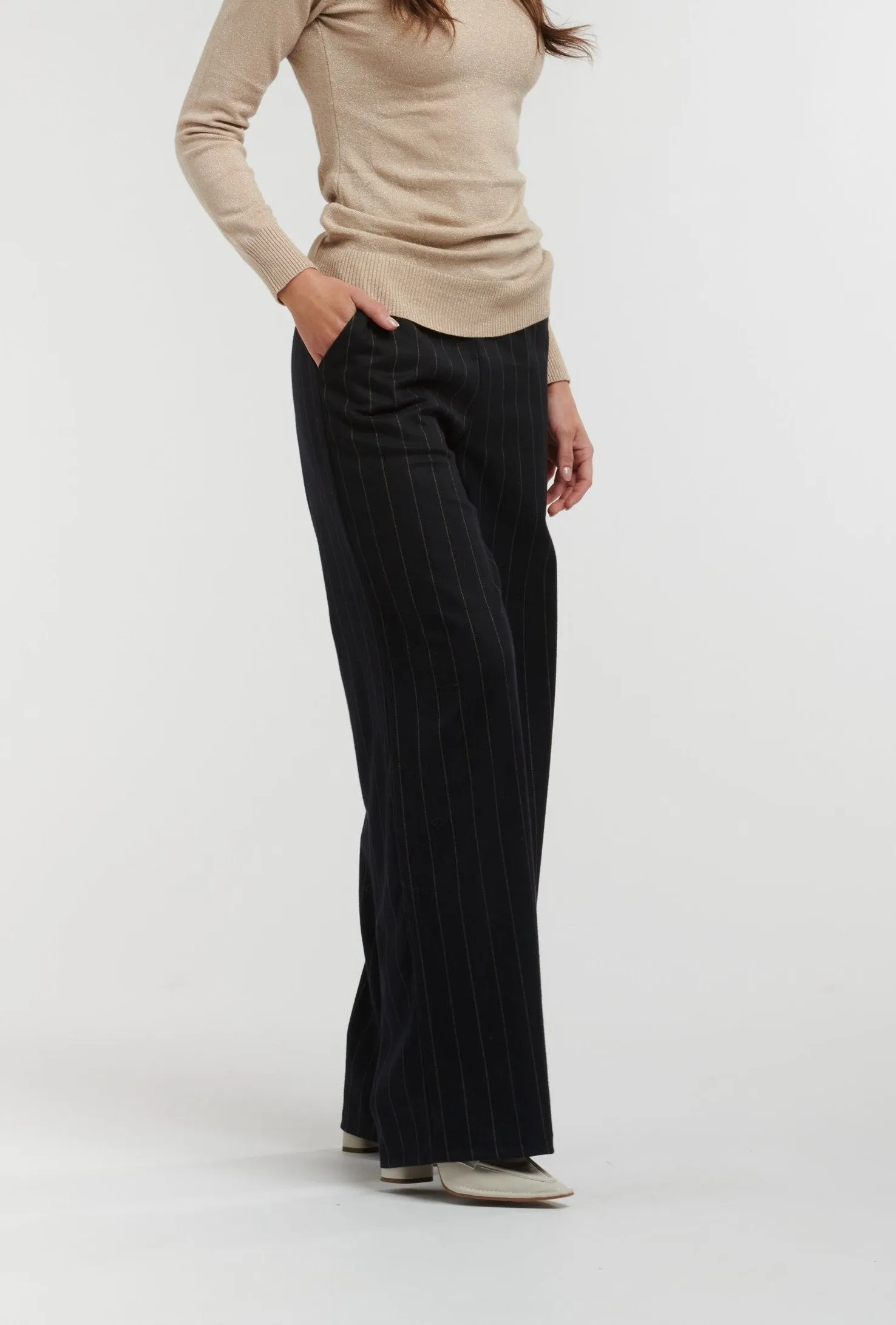 Celine Wide Stripe Pant - Navy