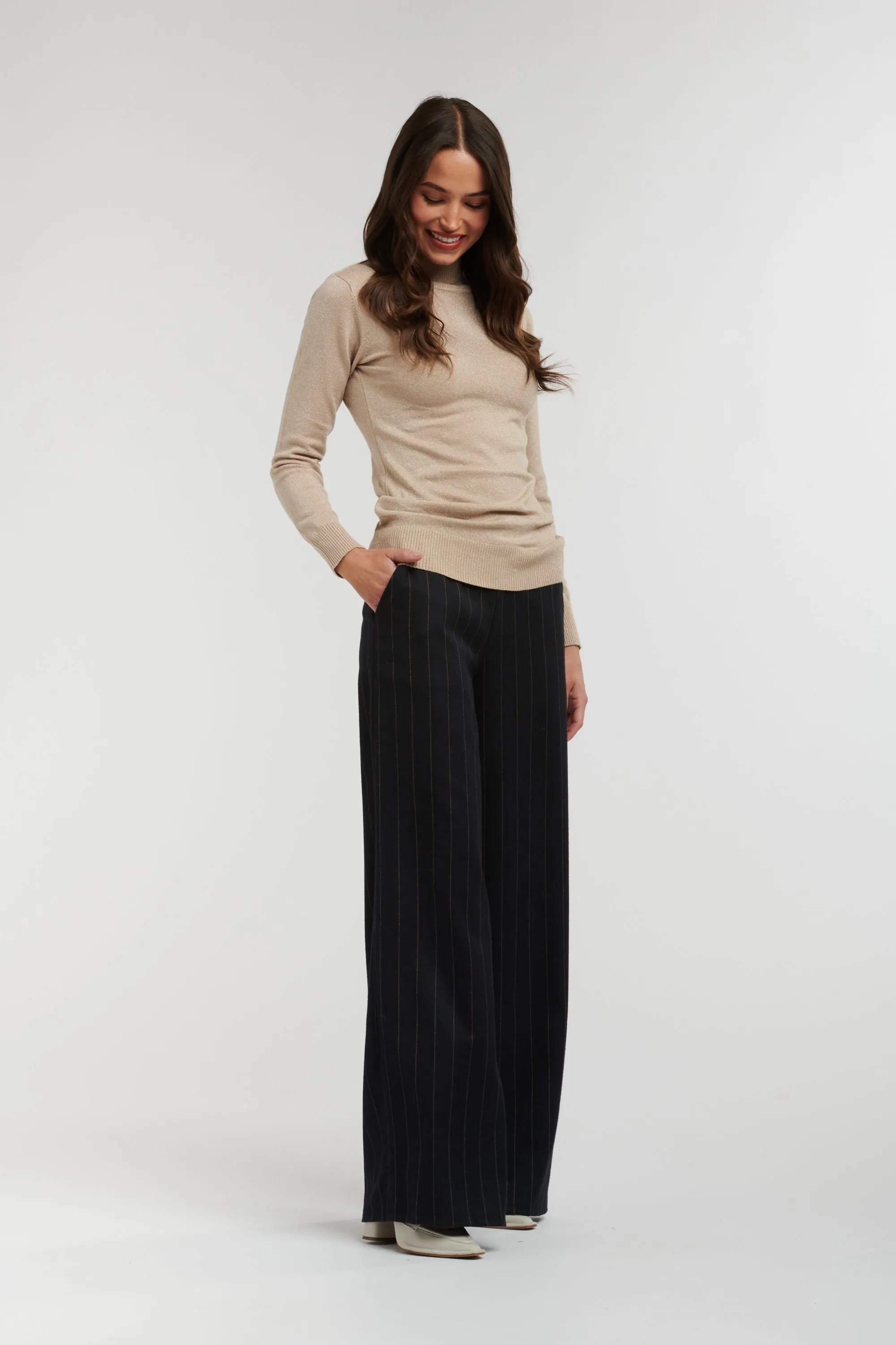 Celine Wide Stripe Pant - Navy