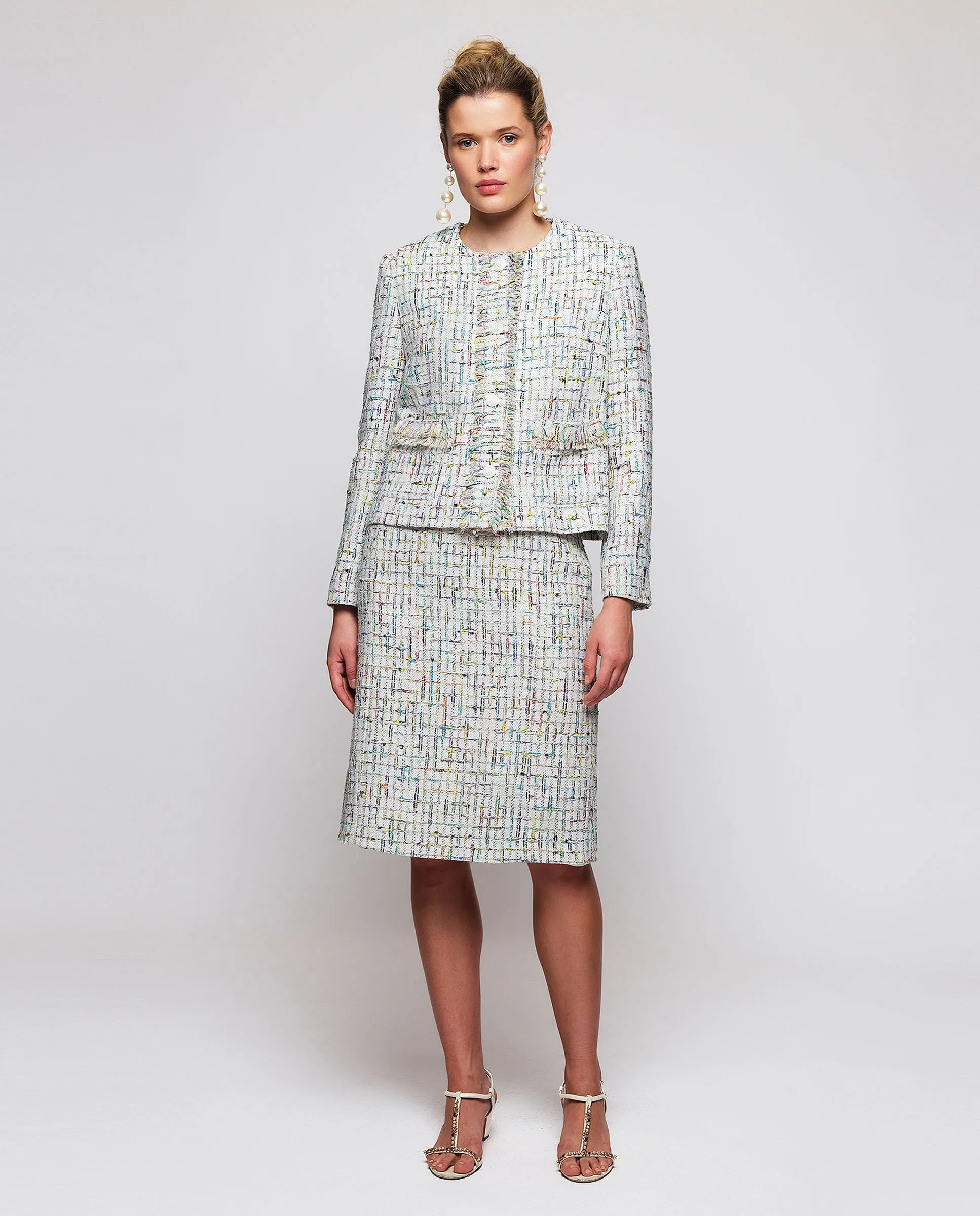 Chaqueta corta de tweed multicolor de algodón