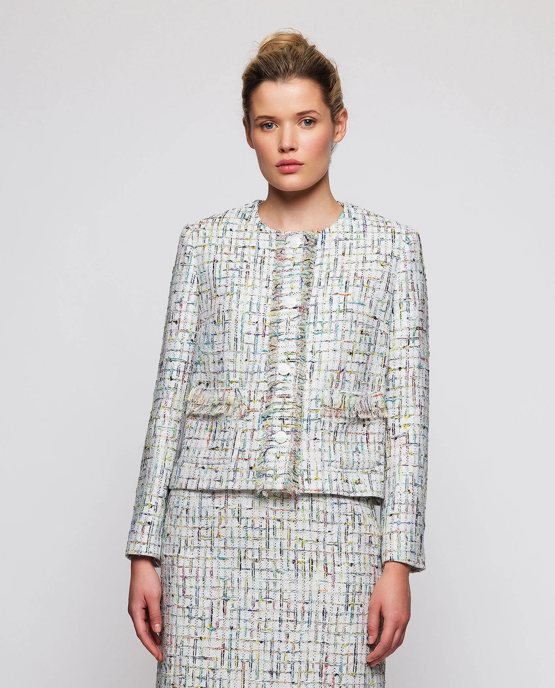 Chaqueta corta de tweed multicolor de algodón