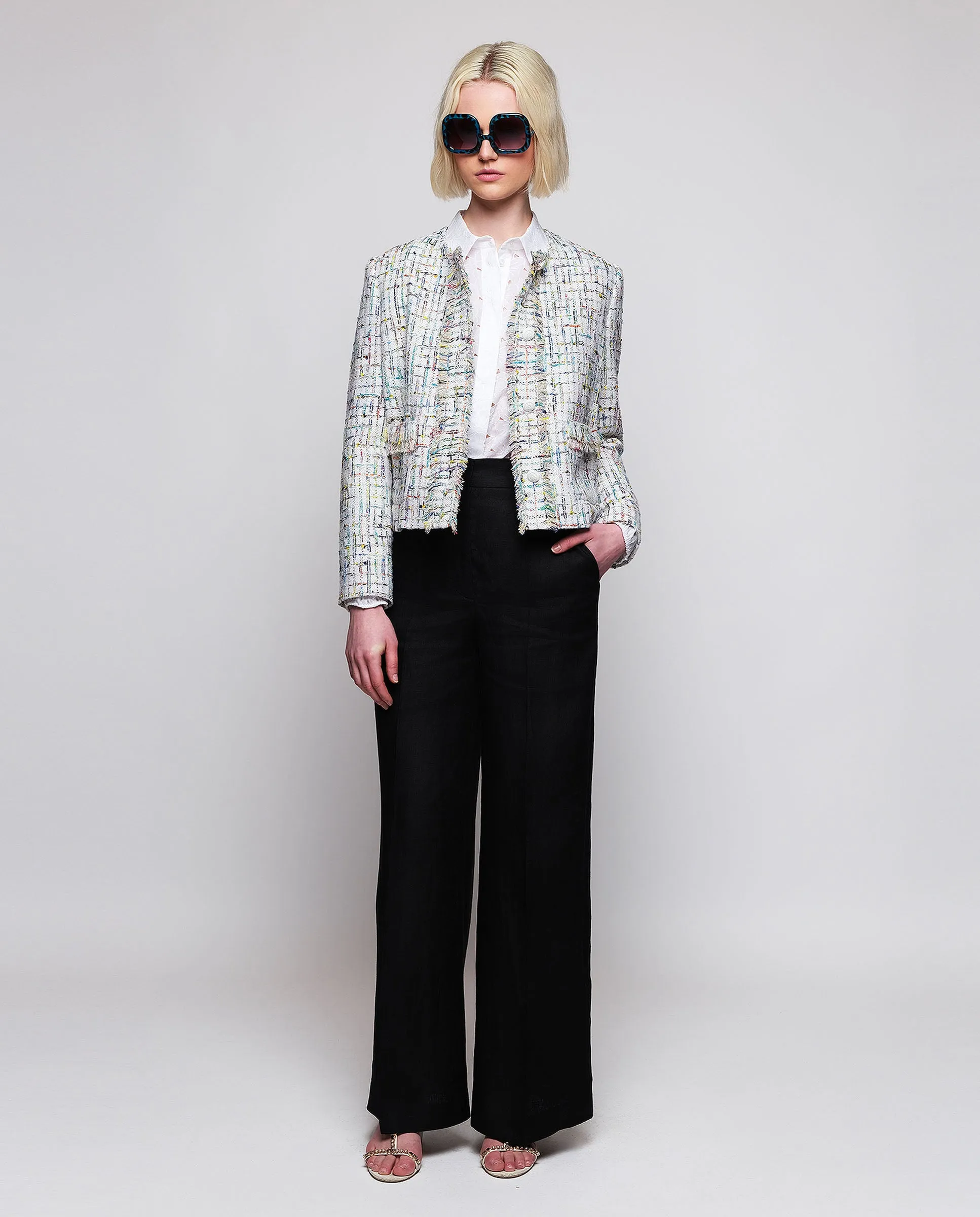 Chaqueta corta de tweed multicolor de algodón