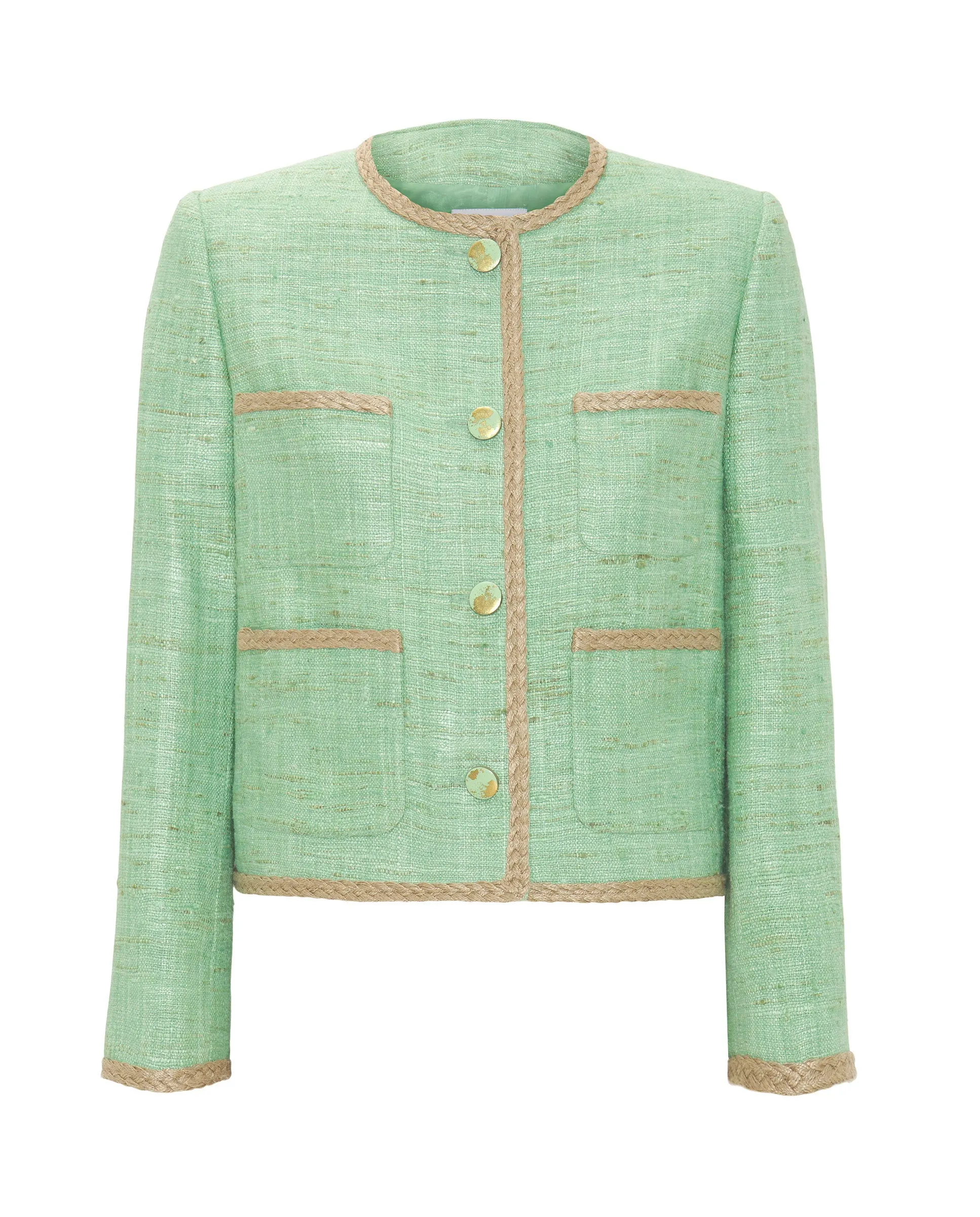 Chaqueta corta verde de tweed de seda