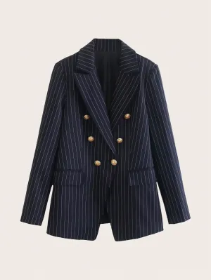 Chaqueta De Traje De Rayas Doble Botonadura Para Mujer
