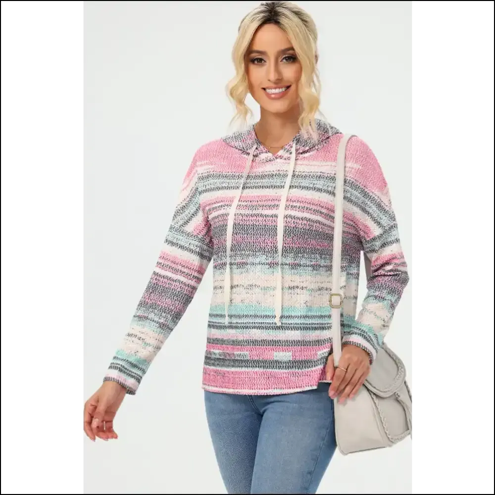 Chic Striped Drawstring Long Sleeve Hoodie