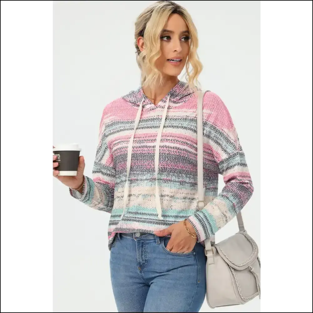 Chic Striped Drawstring Long Sleeve Hoodie