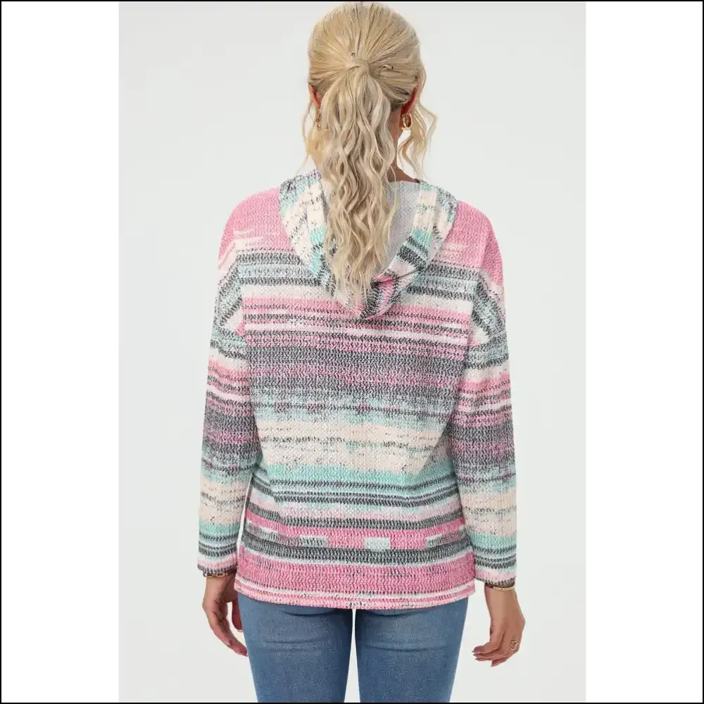Chic Striped Drawstring Long Sleeve Hoodie