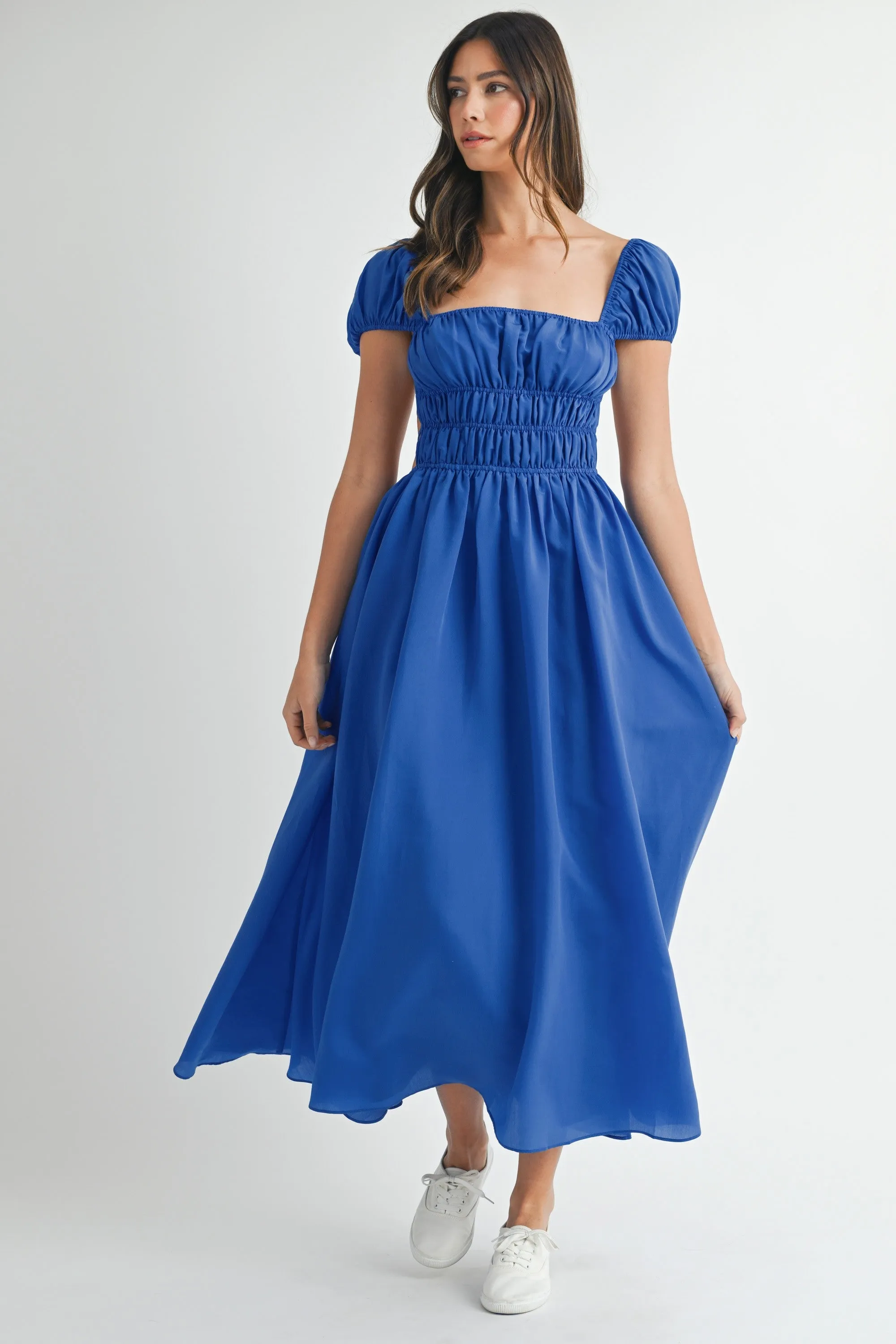 Clarice Open Back Ruched Midi Dress