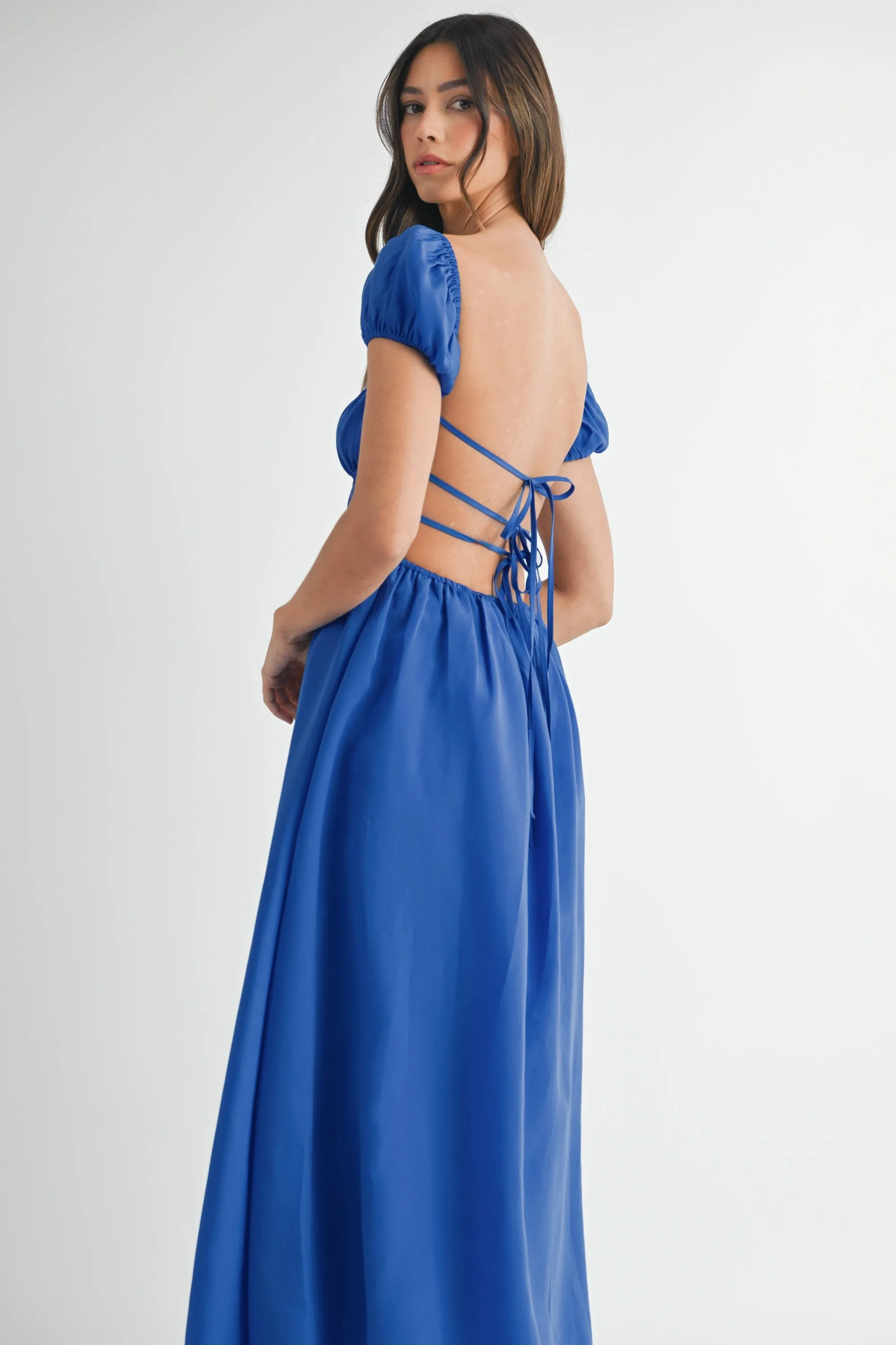 Clarice Open Back Ruched Midi Dress