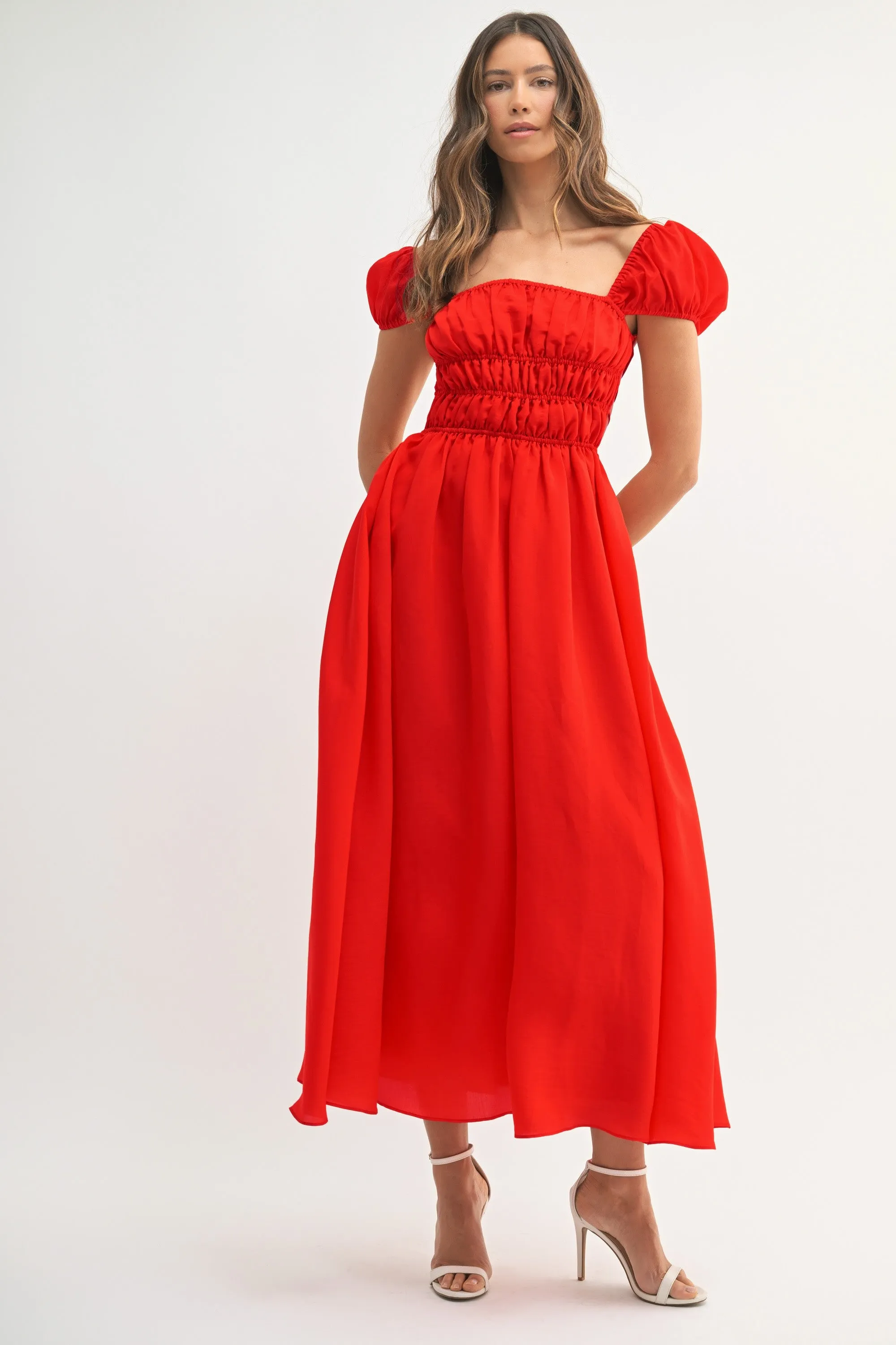 Clarice Open Back Ruched Midi Dress