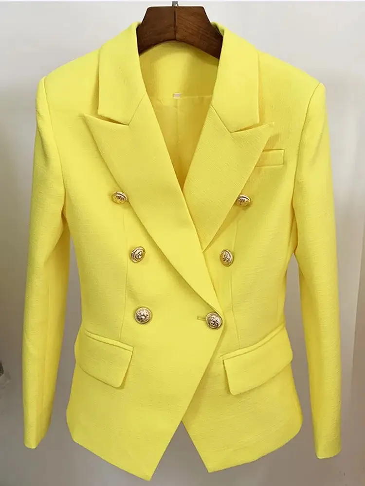 Classic Baroque Designer Jacket Women's Metal Lion Buttons Double Breasted Textured Blazer Mint Green