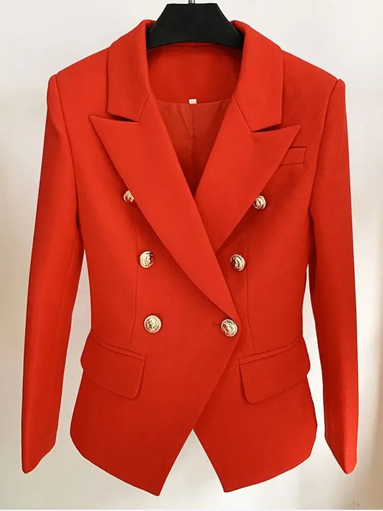 Classic Baroque Designer Jacket Women's Metal Lion Buttons Double Breasted Textured Blazer Mint Green