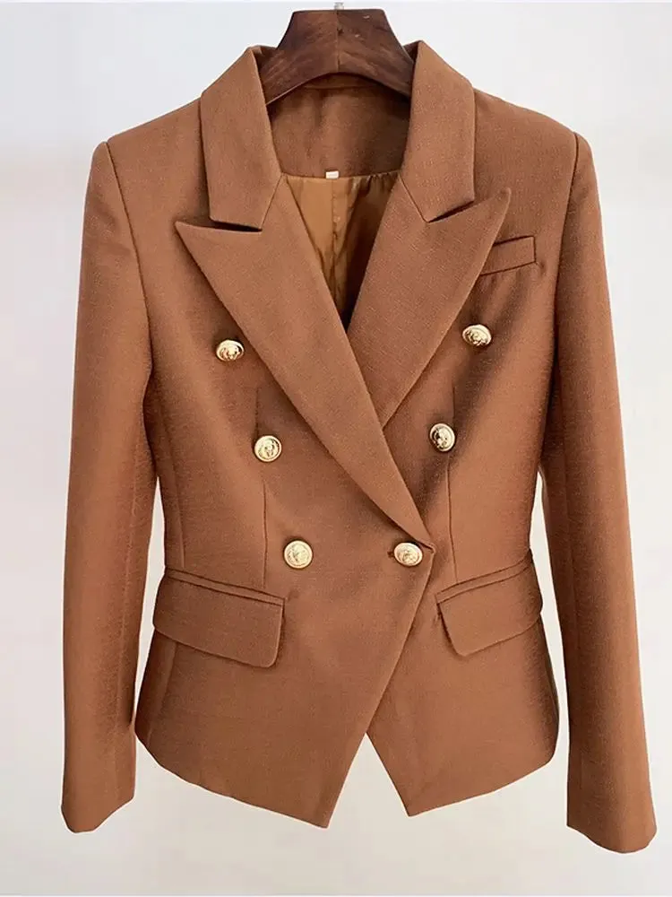 Classic Baroque Designer Jacket Women's Metal Lion Buttons Double Breasted Textured Blazer Mint Green