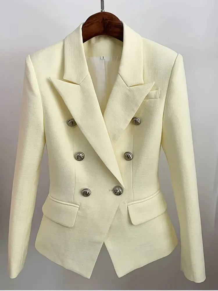Classic Baroque Designer Jacket Women's Metal Lion Buttons Double Breasted Textured Blazer Mint Green