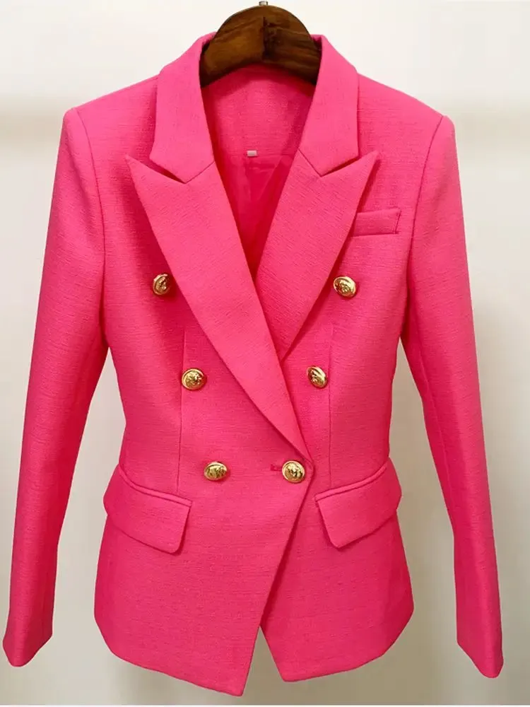 Classic Baroque Designer Jacket Women's Metal Lion Buttons Double Breasted Textured Blazer Mint Green