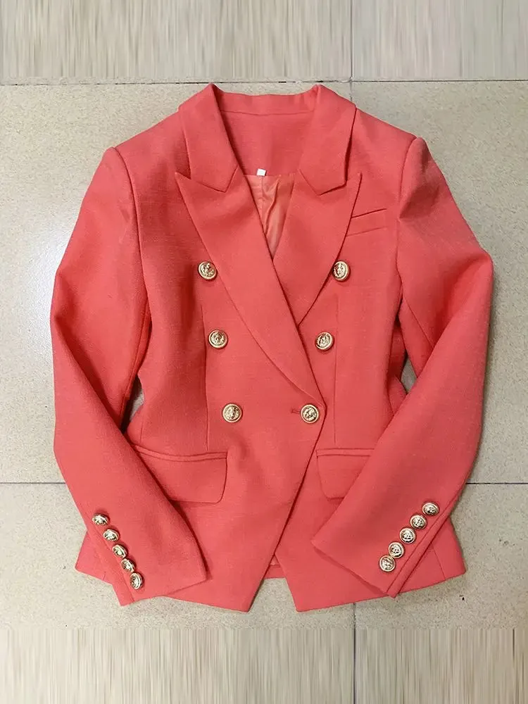 Classic Baroque Designer Jacket Women's Metal Lion Buttons Double Breasted Textured Blazer Mint Green