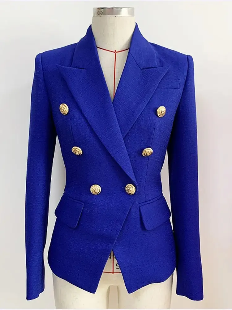 Classic Baroque Designer Jacket Women's Metal Lion Buttons Double Breasted Textured Blazer Mint Green