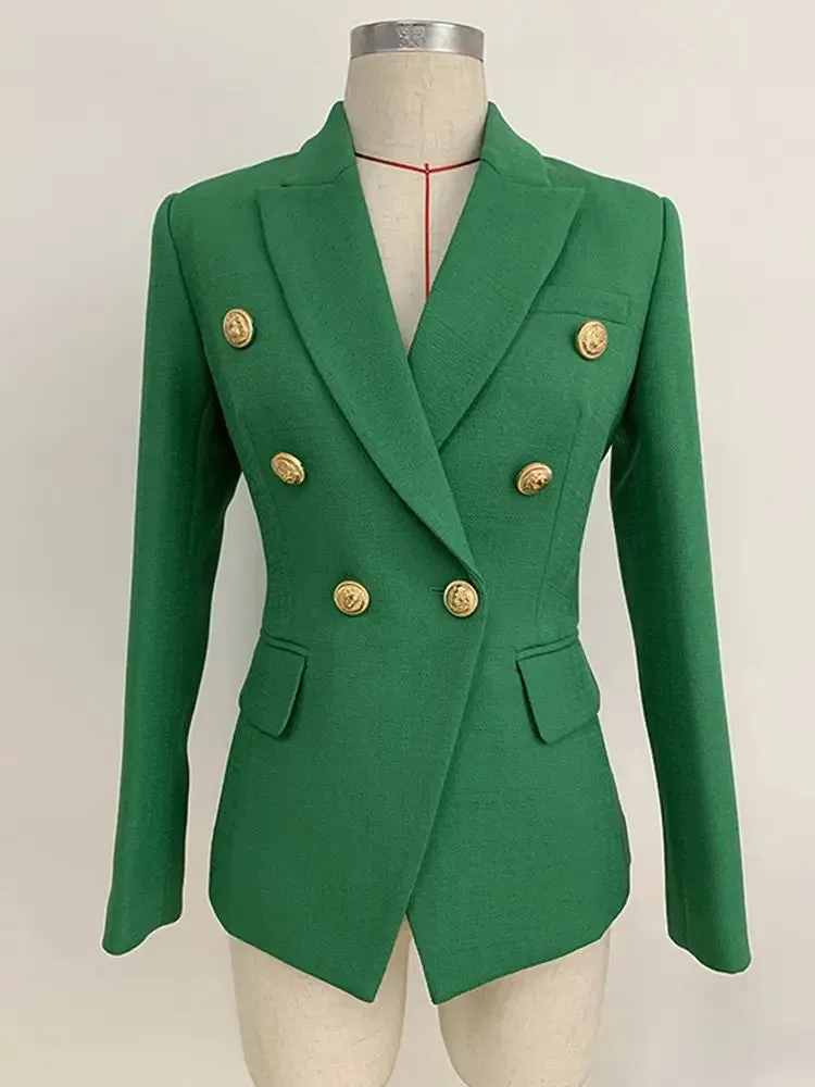 Classic Baroque Designer Jacket Women's Metal Lion Buttons Double Breasted Textured Blazer Mint Green