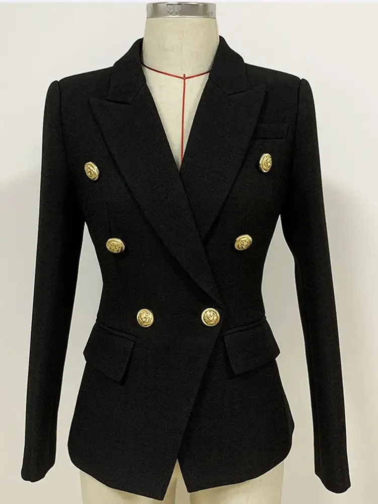 Classic Baroque Designer Jacket Women's Metal Lion Buttons Double Breasted Textured Blazer Mint Green