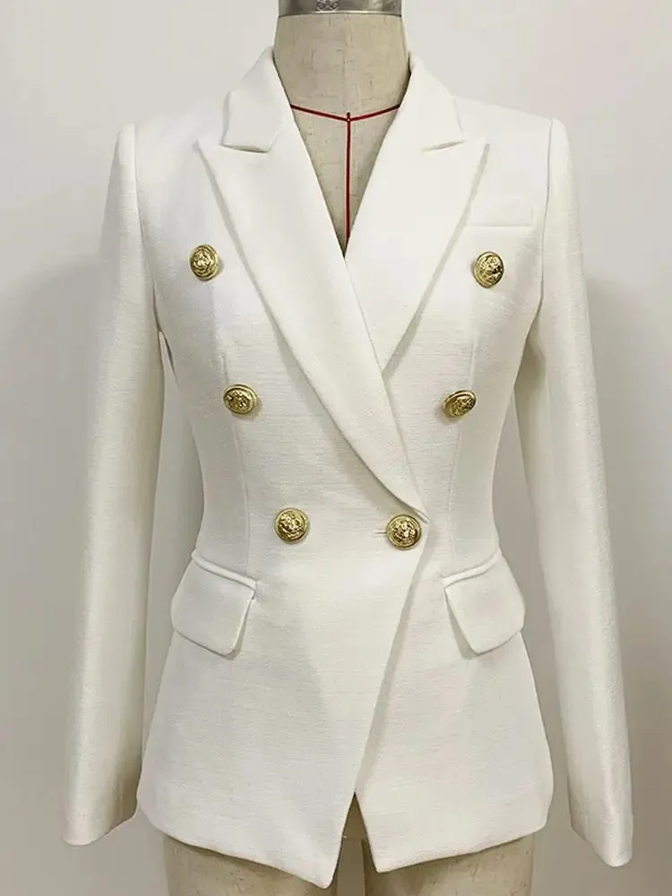 Classic Baroque Designer Jacket Women's Metal Lion Buttons Double Breasted Textured Blazer Mint Green