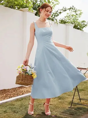CM-DS950556 Women Casual Seoul Style Square Neck Sleeveless A-Line Dress - Baby Blue
