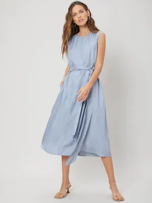 CM-ES414096 Women Elegant Seoul Style Round Neck Sleeveless Flowy Belted Dress - Baby Blue
