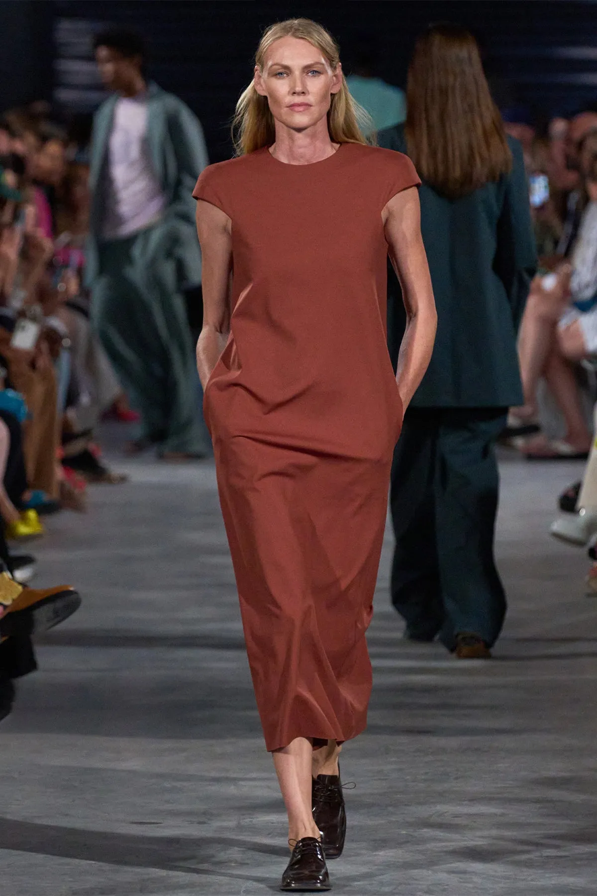 Compact Ultra Stretch Knit Lean Sleeveless Dress in Redwood
