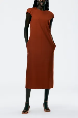 Compact Ultra Stretch Knit Lean Sleeveless Dress in Redwood