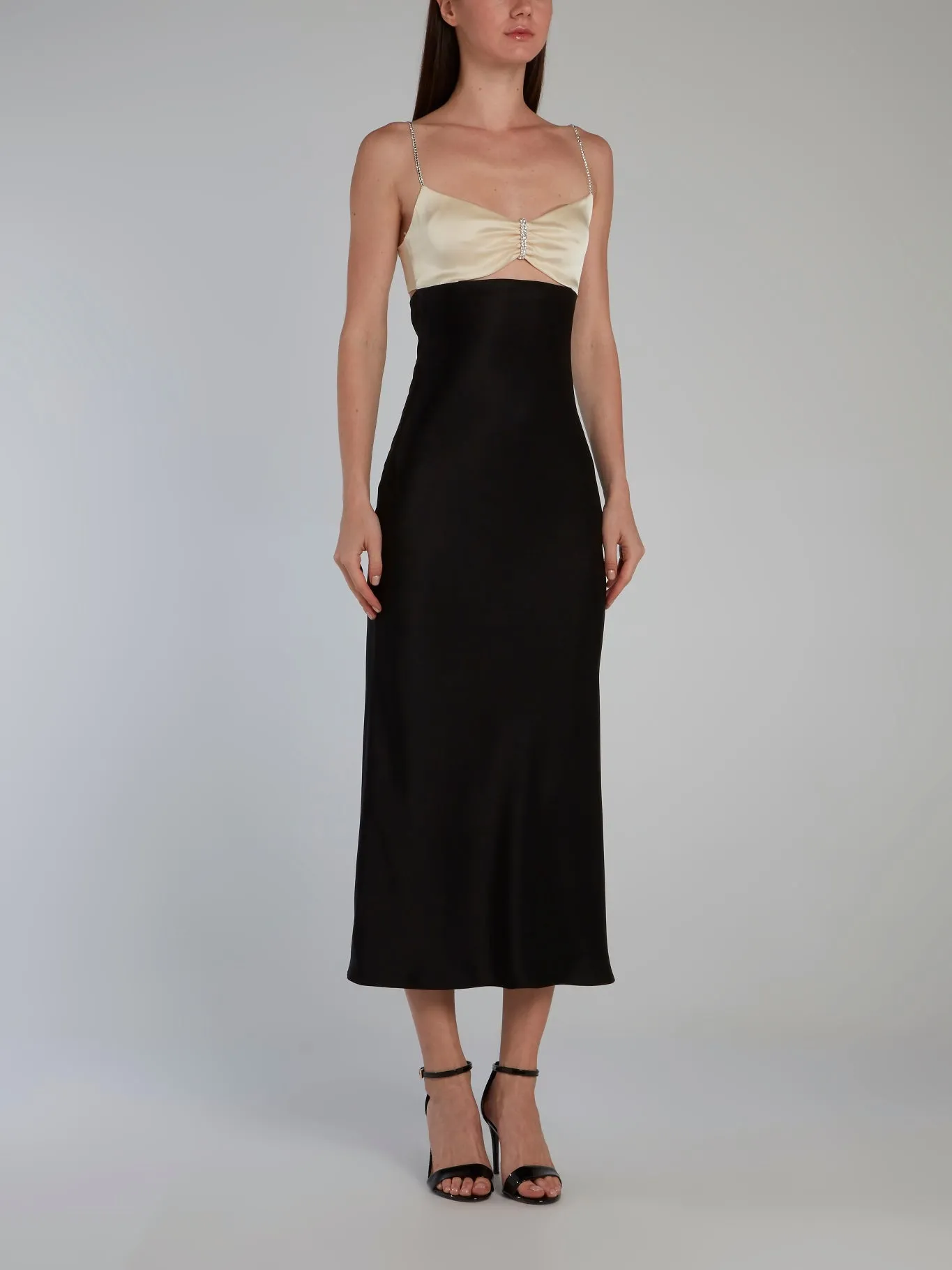 Contrast and Crystals Gathered Bra Midi Dress