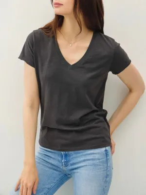 Cotton V-neck Tee - Charcoal