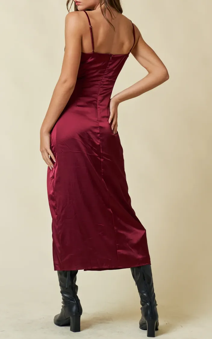 Cowl Neck Wrapped Midi Dress