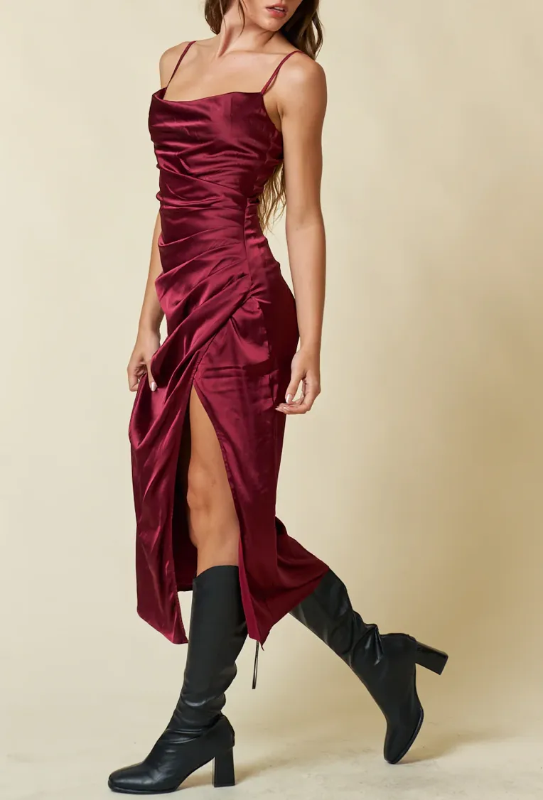 Cowl Neck Wrapped Midi Dress