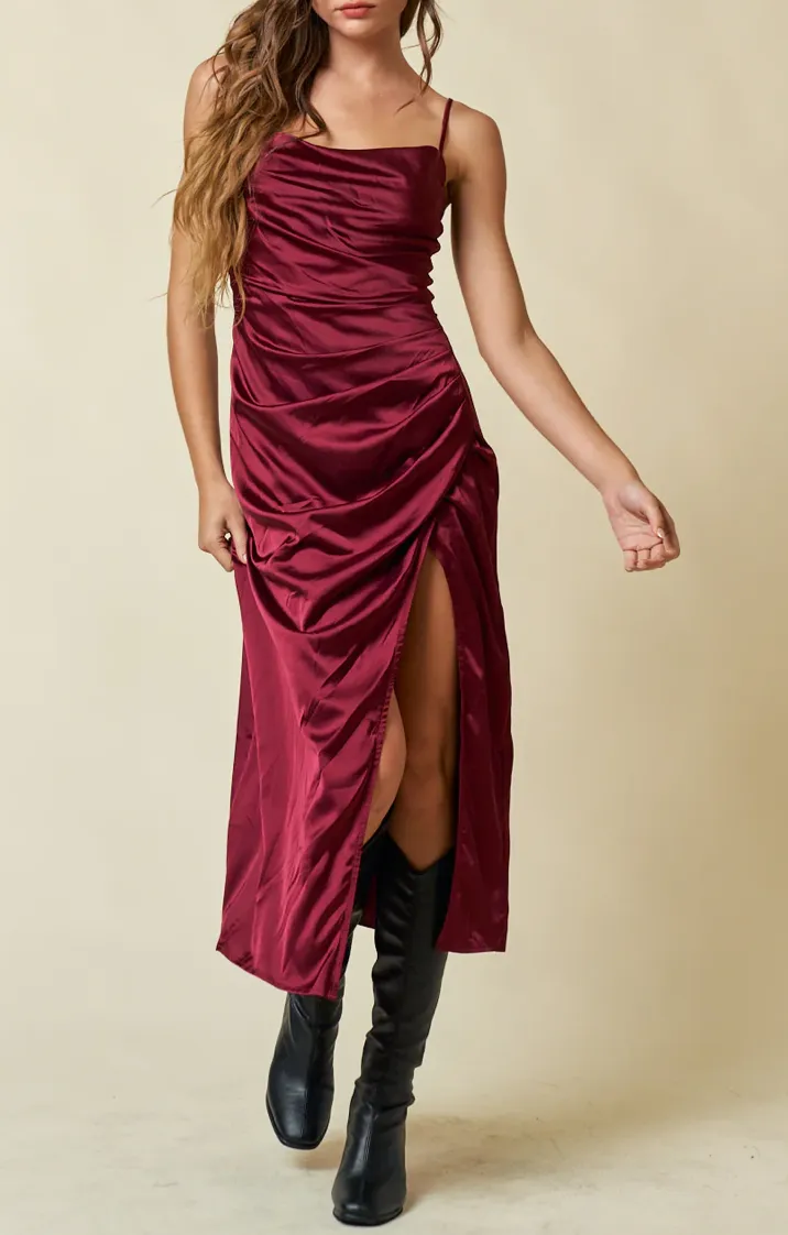 Cowl Neck Wrapped Midi Dress