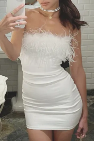 Creamtopmall Sexy Solid Feathers Strapless Wrapped Skirt Dresses