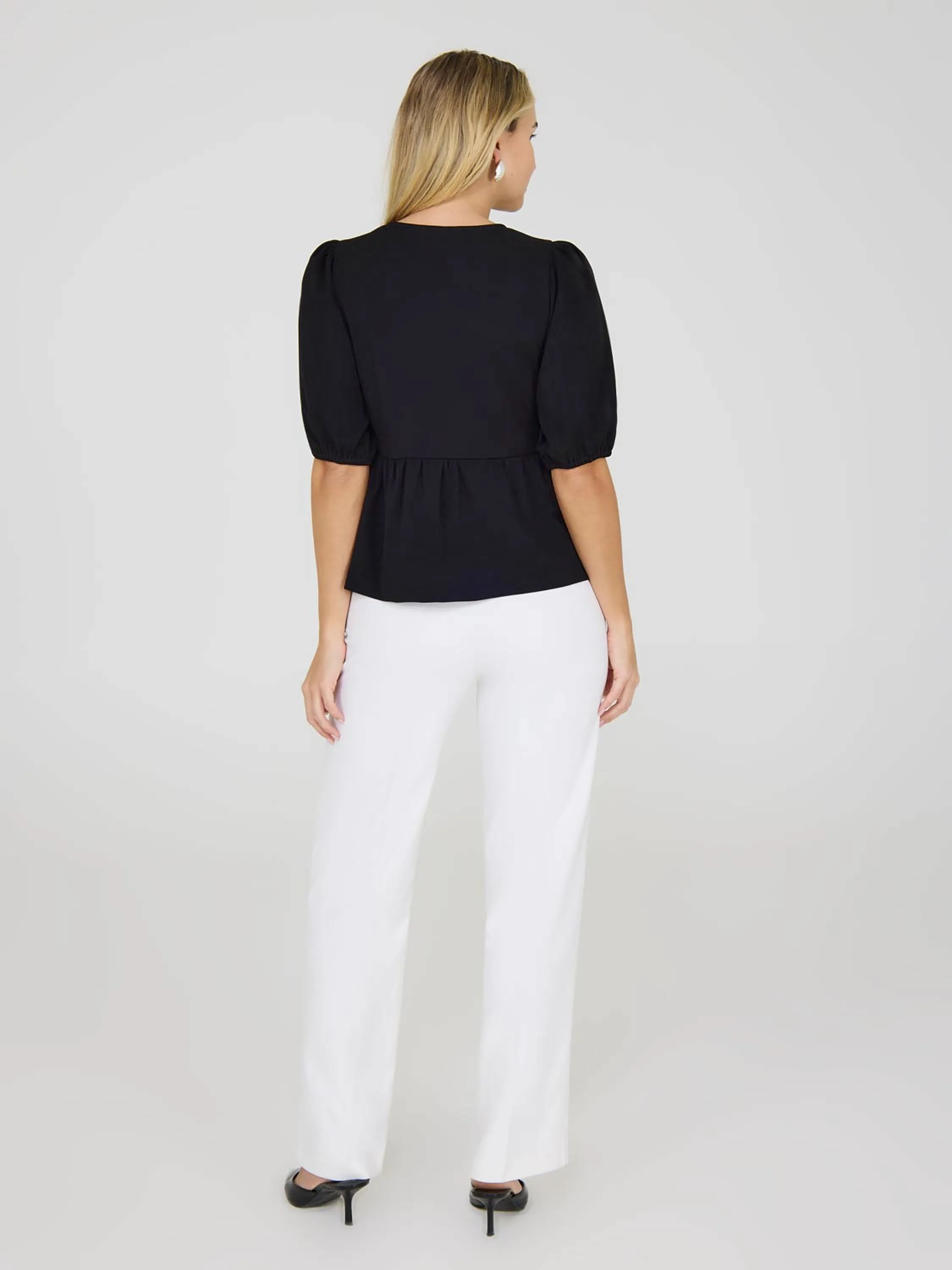 Crepe Peplum Top With Tie Front Details