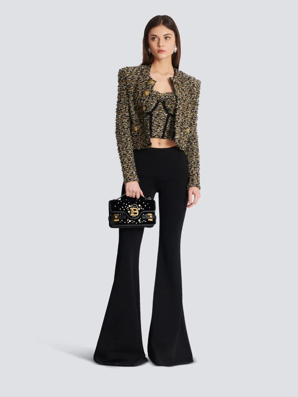 Cropped Lurex Tweed Round Neck Jacket