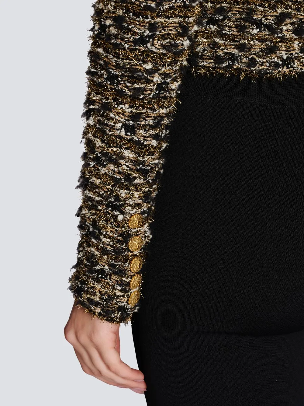 Cropped Lurex Tweed Round Neck Jacket