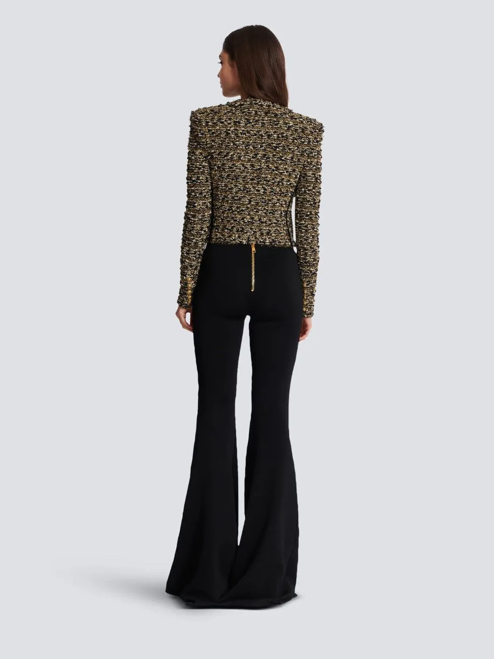 Cropped Lurex Tweed Round Neck Jacket