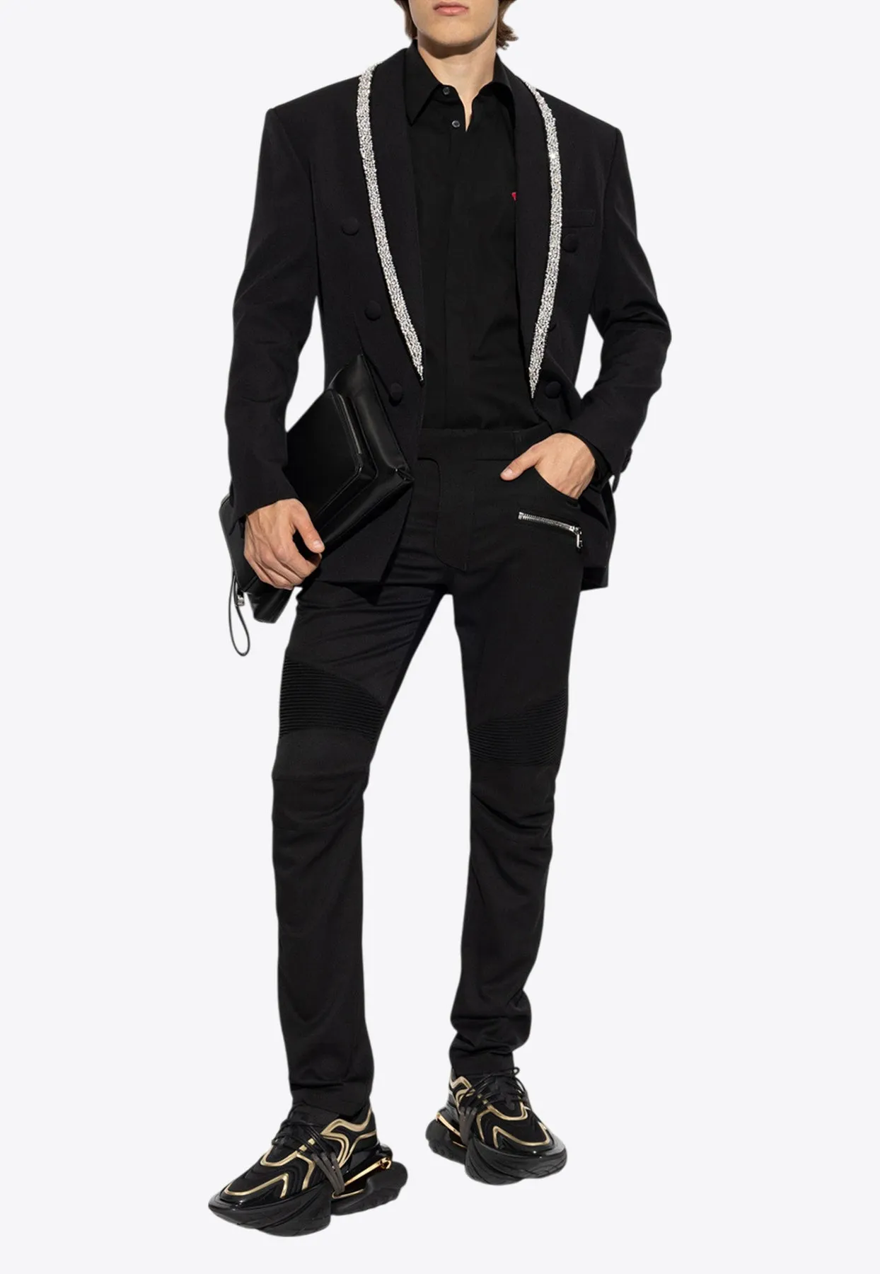 Crystal Embroidered Double-Breasted Blazer