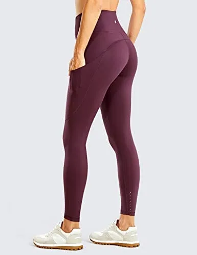 CRZ YOGA Women's Naked Feeling Workout Leggings 25 Inches - High Waisted Yoga Pants with Side Pockets Dark Russet