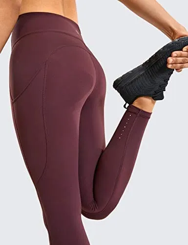 CRZ YOGA Women's Naked Feeling Workout Leggings 25 Inches - High Waisted Yoga Pants with Side Pockets Dark Russet