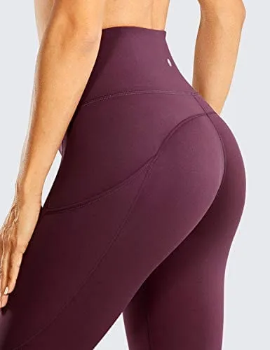 CRZ YOGA Women's Naked Feeling Workout Leggings 25 Inches - High Waisted Yoga Pants with Side Pockets Dark Russet