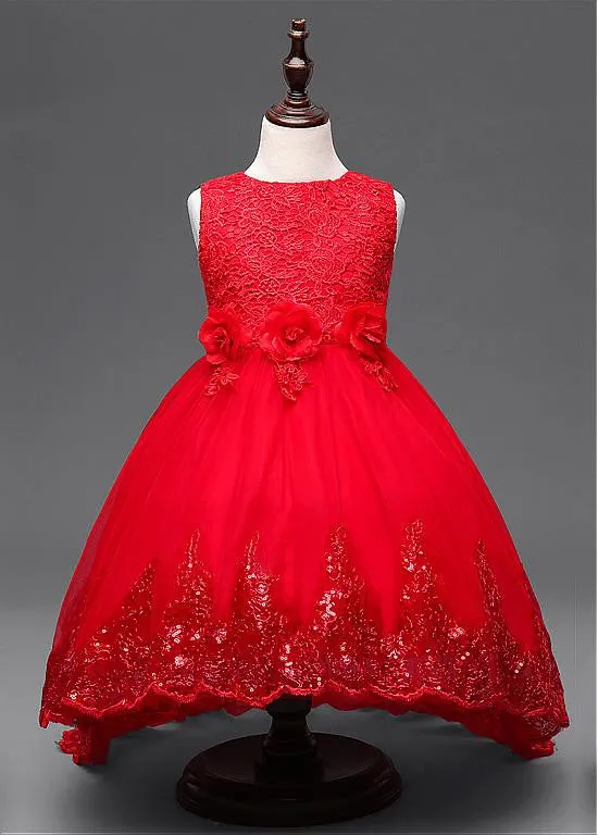 Dazzling Lace  Flower Girl Dresses With Handmade Flowers